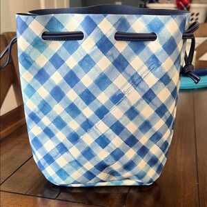 Bath & Body Works Blue and White Gingham Bucket Tote
